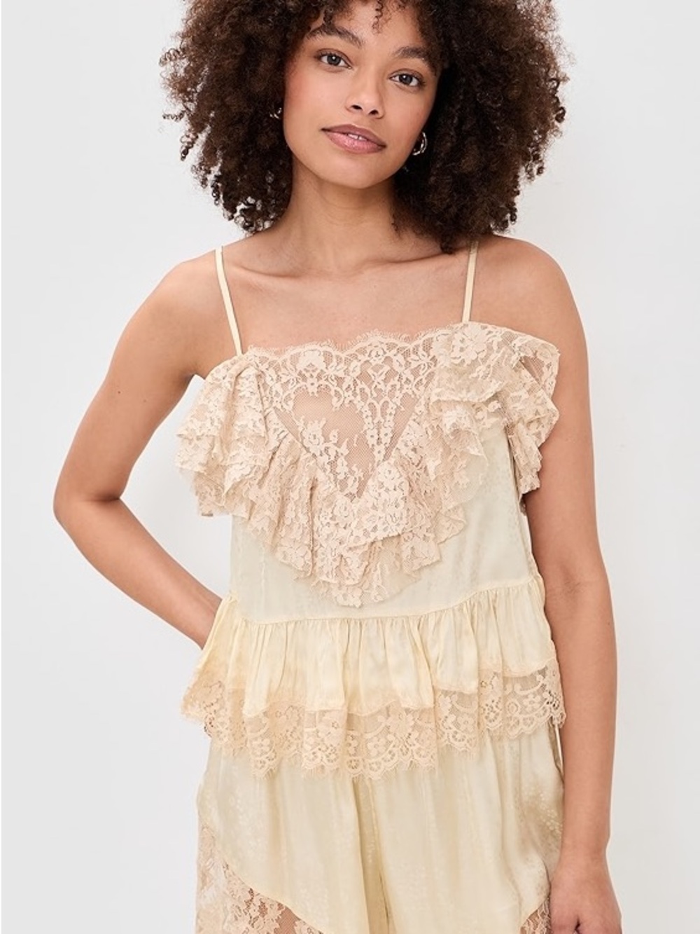 Sea Ethel Lace-Trim Cream Ruffle Camisole Top in Butter Yellow